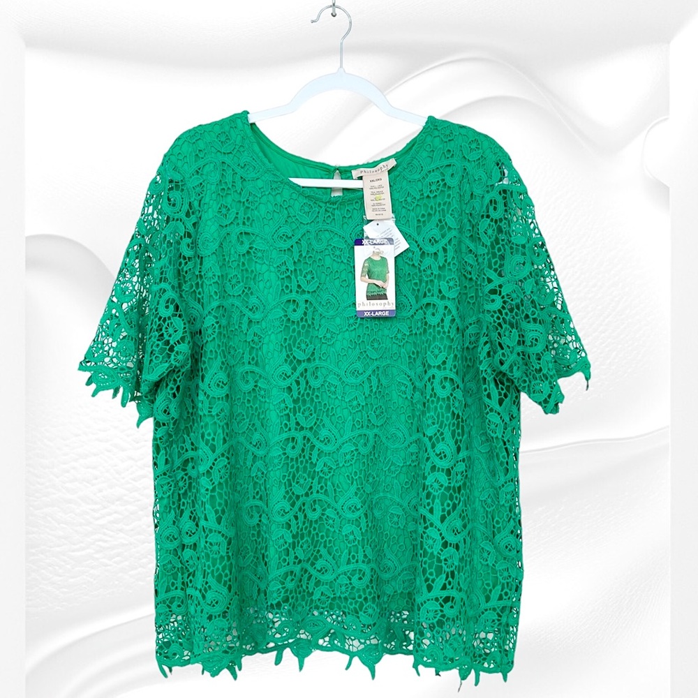 Philosophy Floral Lace Crochet Blouse Short Sleeves Lined Wrinkle Resistant